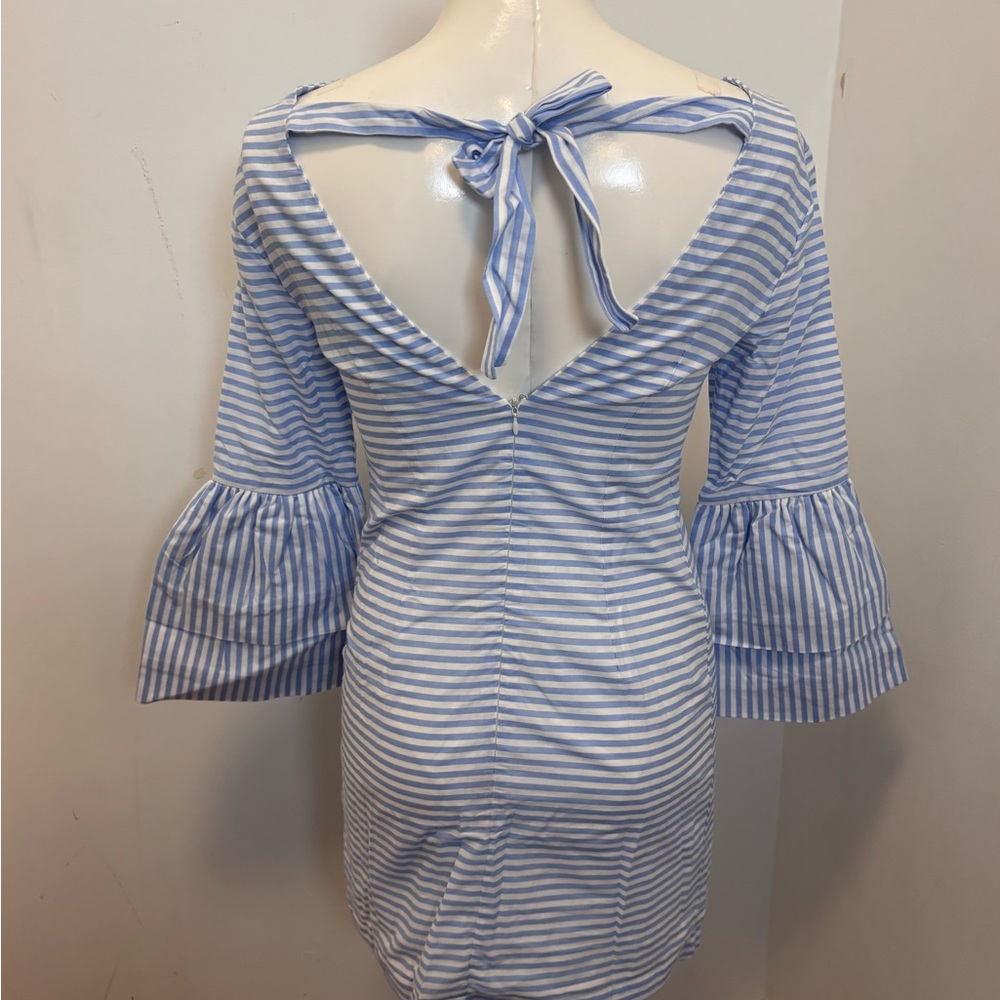 English Factory | Blue Striped | Bell Sleeve Mini Dress | XS - Picture 5 of 7